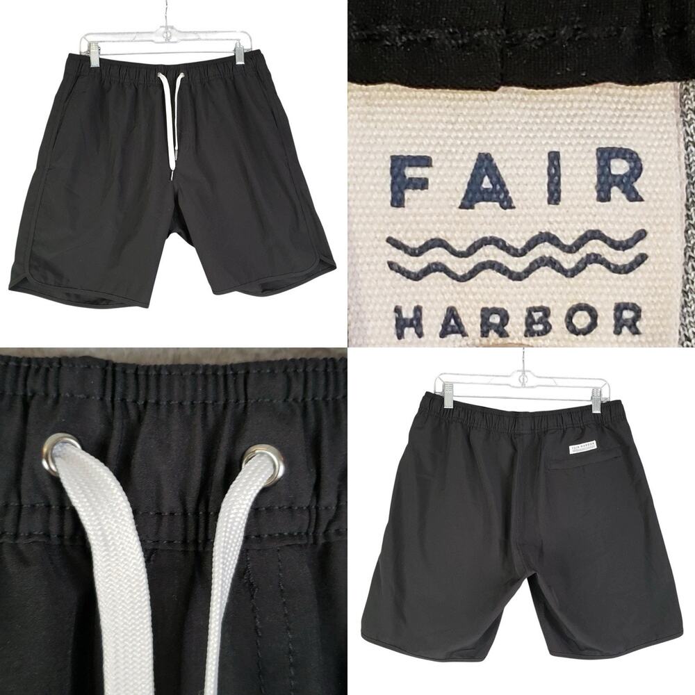 Fair Harbor Swim Short Men's Size Large Drawstring Lined Black Trunks 9”